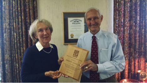 Peggy Adams presents the 2016 “Peggy Adams Conservation Award” to Emmett I. Davis, Jr. Mr. Davis and his family donated a conservation easement with almost 11,000 acres in 2009. Since then they have place conservation easements on several thousand more acres, some of which has been sold with the easement on it. They now own over 13,000 acres with a conservation easement in the Hard Labor Creek and Cuffeytown Creek watersheds, making it one of the largest private protected areas in the state.