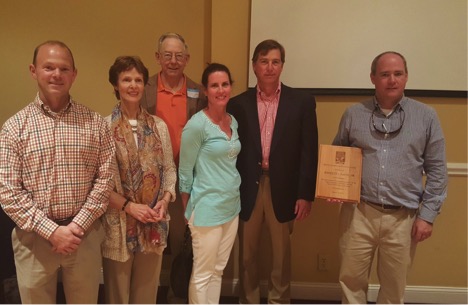 2015 Conservation Easement Donors. From left. Dr. Bryan Green, BGT Timbers LLC; Robin and Jody Patrick, Southern Resources LLC; Dr. Kathleen and Dr. Brant Parramore; and Tim Burke, Davis Land & Timber LP and Eden Hall LP. Not pictured: Gary Alexander, Generostee, Weems Mitigation & Restoration LLC; Kathleen Culp; Tracey Erickson, Long Cane Timber LLC.